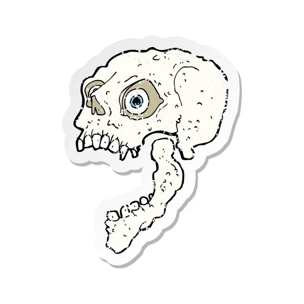 Autocollant en détresse rétro d'un crâne effrayant dessin animé — Image vectorielle