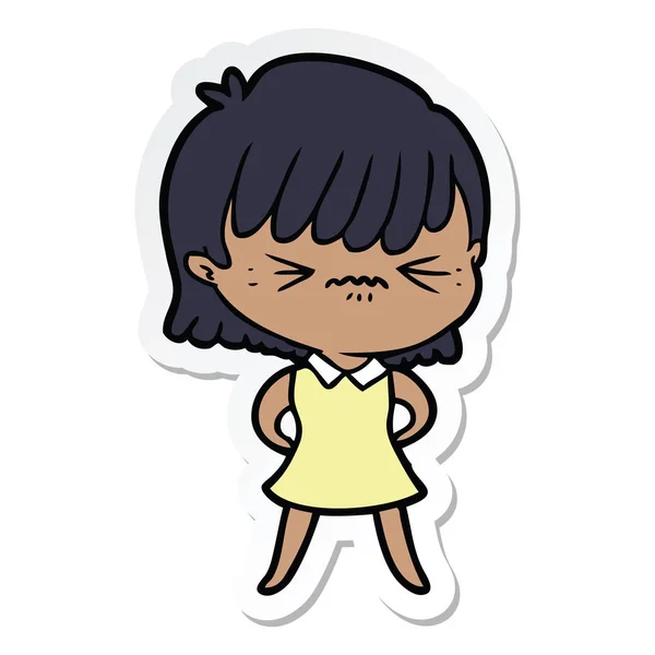 Sticker Annoyed Cartoon Girl — Stock Vector