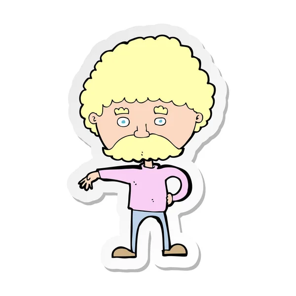 Sticker van een cartoon man met snor camp gebaar maken — Stockvector