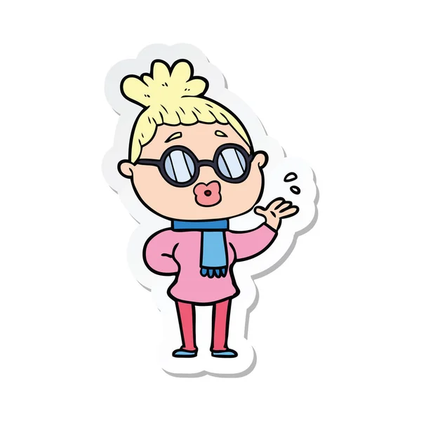 Sticker Cartoon Woman Wearing Spectacles — Stock Vector