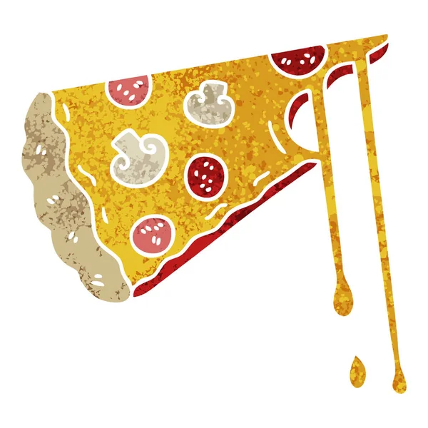 Retro Illustration Stil Egendomliga Tecknad Cheesy Pizza — Stock vektor