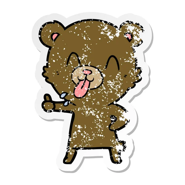 Distressed Sticker Rude Cartoon Bear — Stock Vector