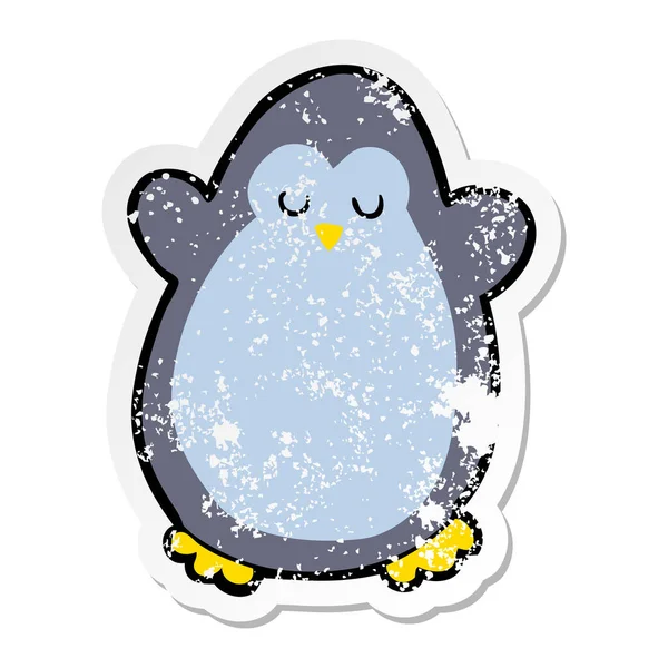 Adesivo Angosciato Pinguino Cartone Animato — Vettoriale Stock