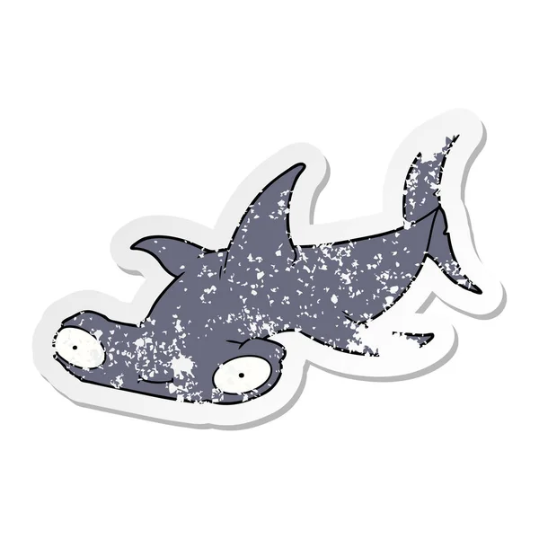 Bir Çizgi Film Çekiç Köpekbalığı Sıkıntılı Etiket — Stok Vektör