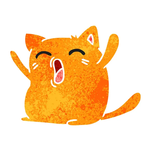 Freihändig Gezeichnete Retro Karikatur Der Niedlichen Kawaii Katze — Stockvektor