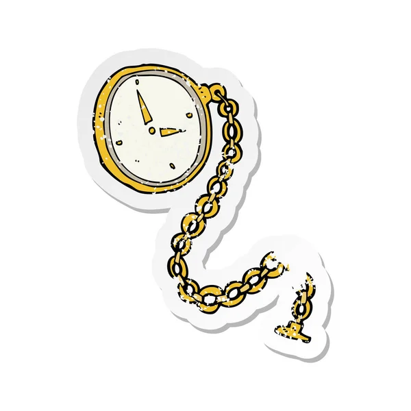 Pegatina Retro Angustiado Reloj Oro Dibujos Animados — Vector de stock
