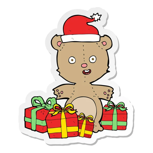 Sticker Cartoon Christmas Teddy Bear — Stock Vector