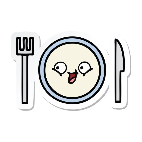 Autocollant d'une assiette de dîner dessin animé mignon — Image vectorielle