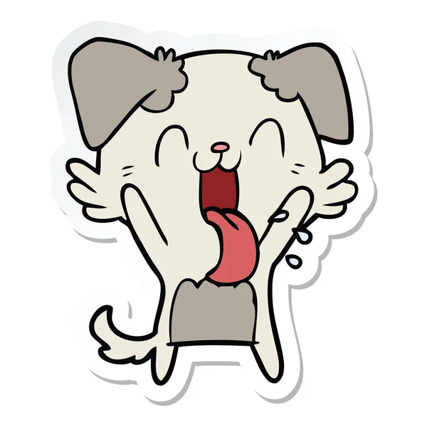 Etiqueta de um cão ofegante de desenho animado acenando —  Vetores de Stock