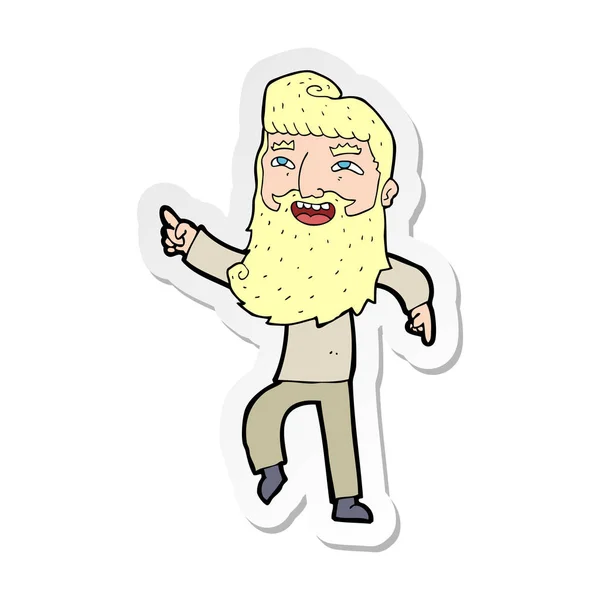 Sticker Cartoon Man Beard Laughing Pointing — Stock Vector