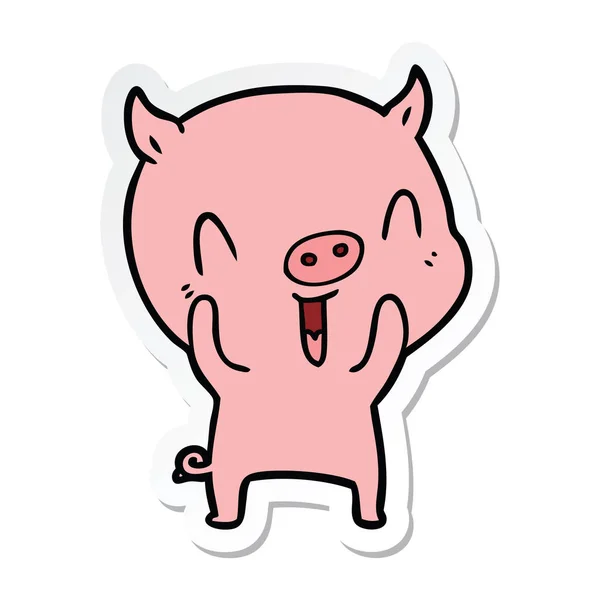 Pegatina Cerdo Dibujos Animados Feliz — Vector de stock