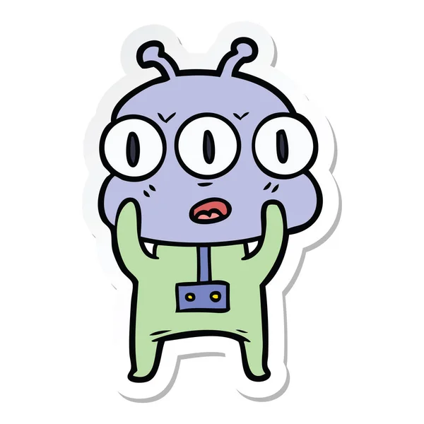 Sticker Voor Een Tekenfilm Drie Eyed Alien — Stockvector