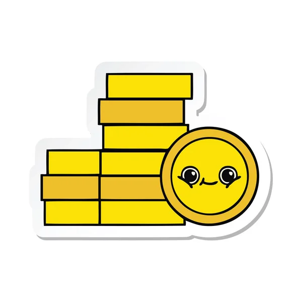 Sticker of a cute cartoon coins — Stock Vector