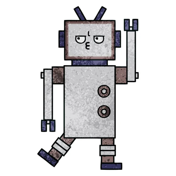 Retro Grunge Textuur Cartoon Van Een Robot — Stockvector