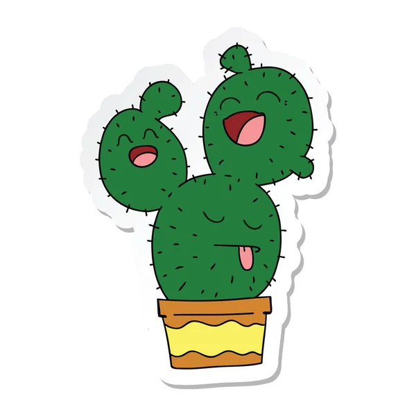 Pegatina de un peculiar cactus dibujado a mano de dibujos animados — Archivo Imágenes Vectoriales