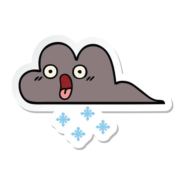 Klistermärke För Ett Gullig Tecknad Storm Snö Moln — Stock vektor