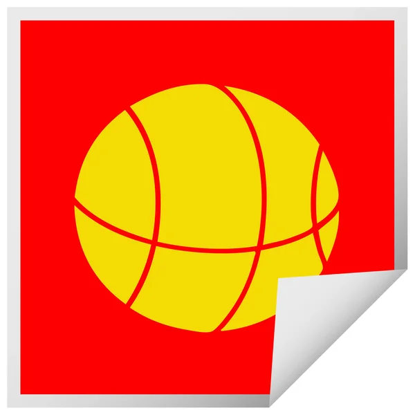 Square peeling sticker cartoon basket ball — Stock Vector