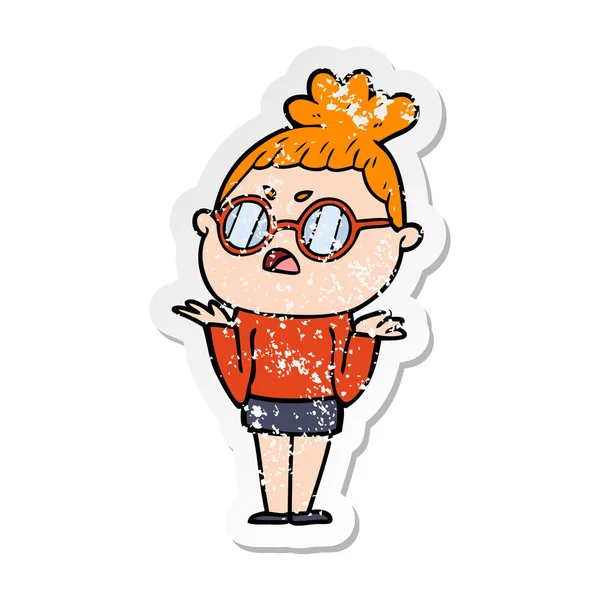 Distressed Sticker Cartoon Annoyed Woman — Stock Vector