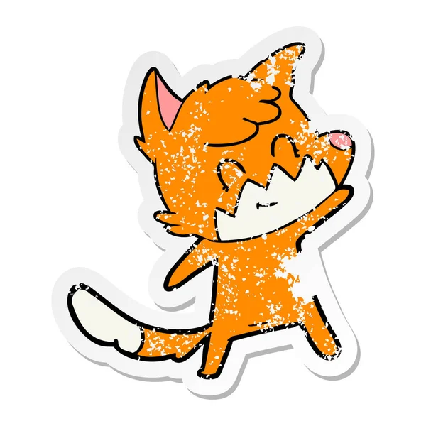 Distressed sticker of a cartoon friendly fox — Stock Vector