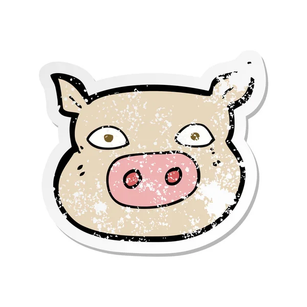 Pegatina Retro Angustiado Una Cara Cerdo Dibujos Animados — Vector de stock