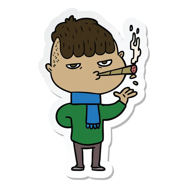 Sticker Cartoon Man Smoking — Stock Vector