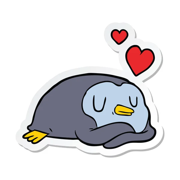 Sticker Cartoon Penguin Love — Stock Vector