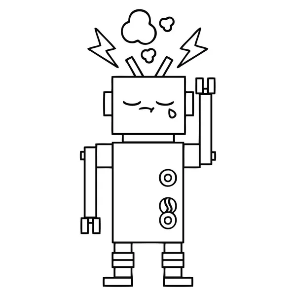 Línea dibujo dibujos animados llorando robot — Archivo Imágenes Vectoriales