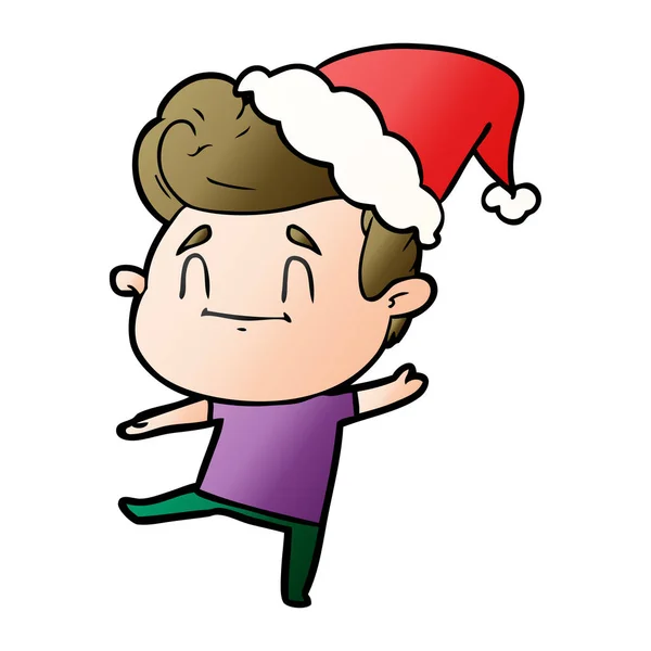 Happy Hand Drawn Gradient Cartoon Man Wearing Santa Hat — Stock Vector