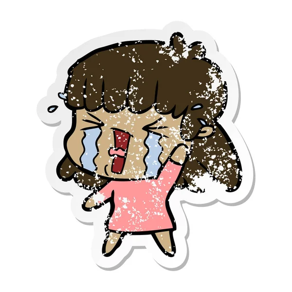 Distressed Sticker Cartoon Woman Tears — Stock Vector