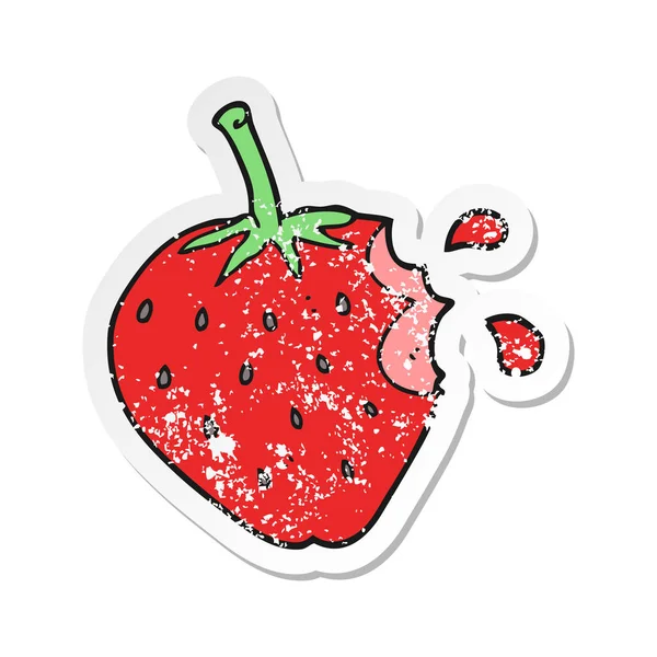 Retro nödställda klistermärke av en tecknad jordgubbe — Stock vektor