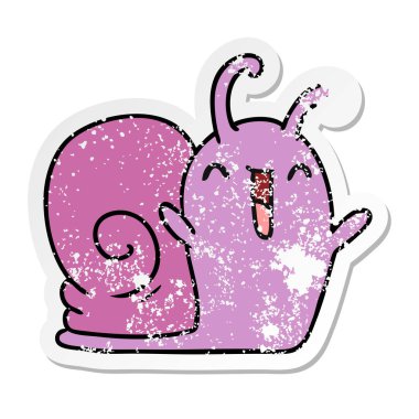 sıkıntılı etiket çizgi film illüstrasyon kawaii mutlu sevimli salyangoz