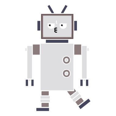 düz renk retro karikatür bir robot