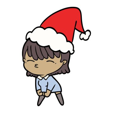 çizim için Noel Baba şapkası giyen bir kadın el çekilmiş