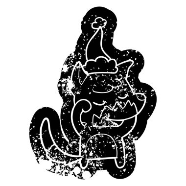 Dostu ilginç çizgi film simgesi santa şapka kadar uyanık tilki sıkıntılı