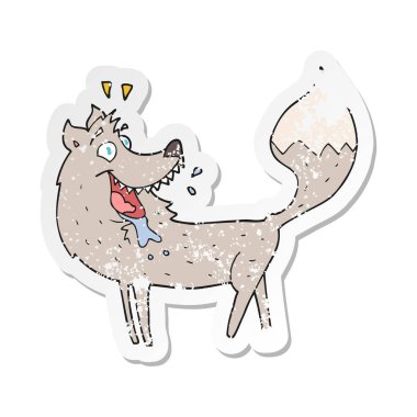 bir çizgi film kurt Retro sıkıntılı etiket