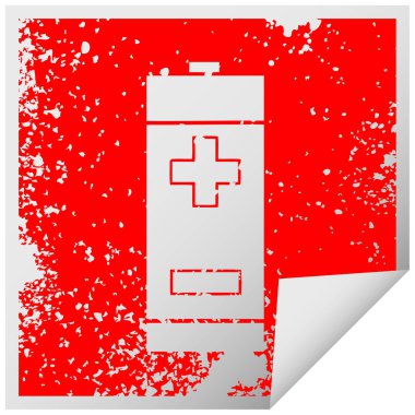 sıkıntılı kare elektrik pil sembolü etiket soyma