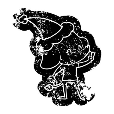 sevimli ilginç çizgi simgesini Noel Baba şapkası giyen bir filin sıkıntılı