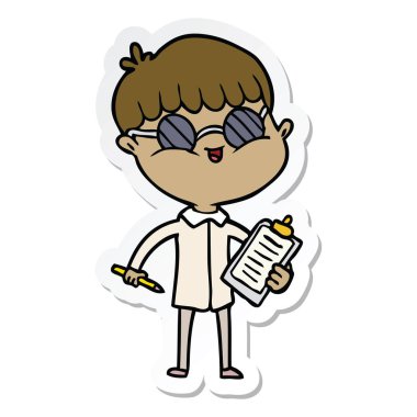 gözlük takan bir çizgi film çocuk etiket