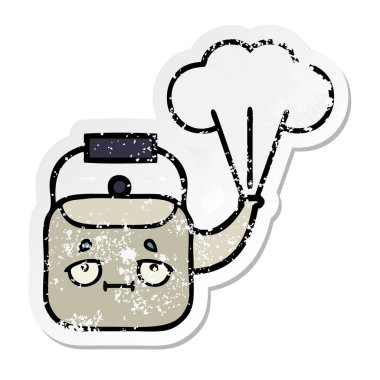 su ısıtıcısı dumanı tüten bir sevimli çizgi sıkıntılı etiket