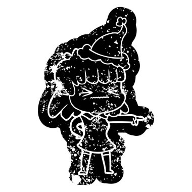 Noel Baba şapkası giyen bir kadın sıkıntılı simgesini çizgi film