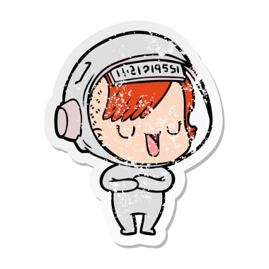 bir çizgi film astronot kadının sıkıntılı etiket