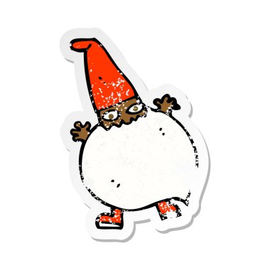 Retro sıkıntılı etiket bir karikatür küçük Noel Baba