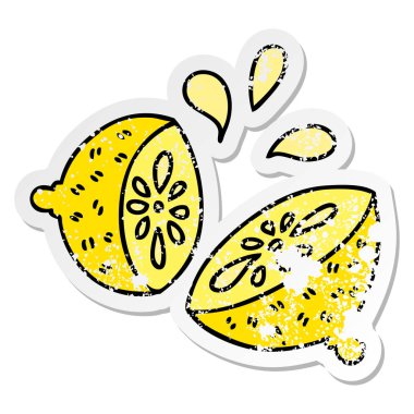 ilginç bir el sıkıntılı etiket karikatür limon çizilmiş