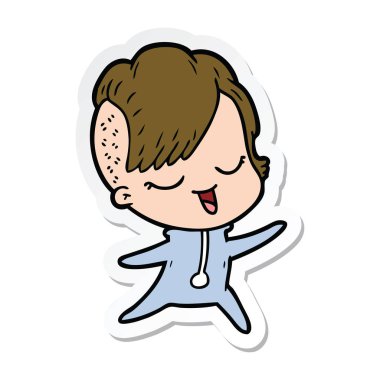 etiket onesie bir mutlu çizgi film kızın