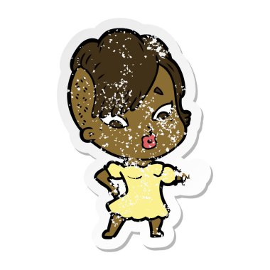 bir çizgi film sürpriz kızın sıkıntılı etiket