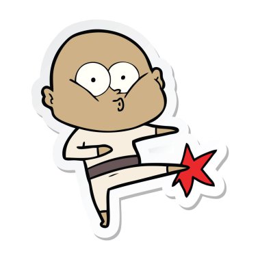 etiket bakarak bir karikatür kel adam