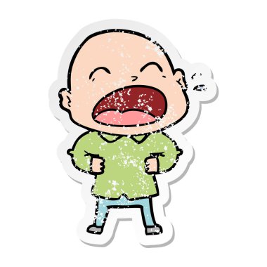 kel adam bağıran bir karikatür sıkıntılı etiket