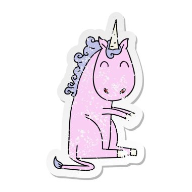 ilginç bir el sıkıntılı etiket çizgi film tek boynuzlu at çizilmiş