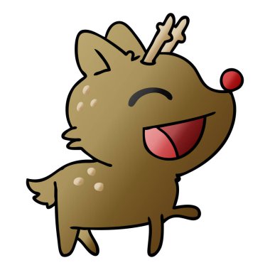 sevimli kırmızı burunlu Ren geyiği, degrade çizgi film