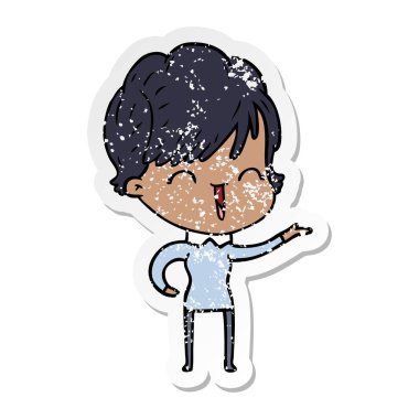 bir çizgi film gülen kadının sıkıntılı etiket